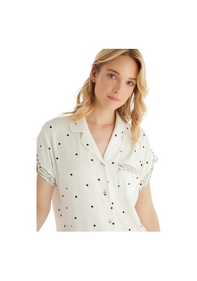 Blackspade Kadın Kısa Kol Önden Düğmeli Krem Pijama Takımı C7t5n8o15 Krem