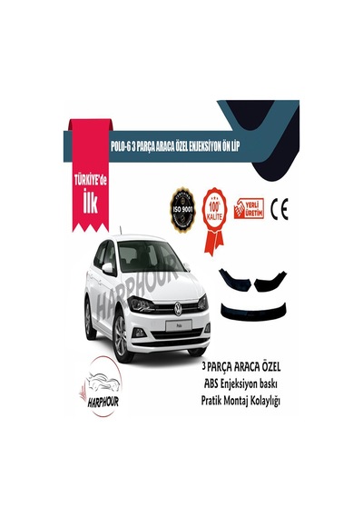 Volkswagen Polo 6 Aksesuar Piano Black 3 Parça Tampon Ek Ön Lip