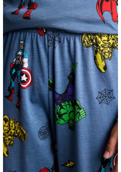 Defacto %100 Pamuk Marvel Comics Baskılı Uzun Kollu Üst Lastikli Paça Alt Pijama Takımı Erkek Çocuk I1327a826aube739 Mavi-be739