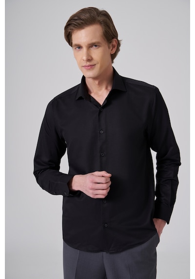 Morven Erkek Siyah Polyester Trend Slim Fit Tam İtalyan Yaka Gömlek 26mc004044001 Siyah