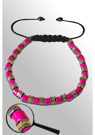 Sertifikalı Silver Gold Hematitli Pembe Sedef Taşı Bileklik - Aya Çok Renkli
