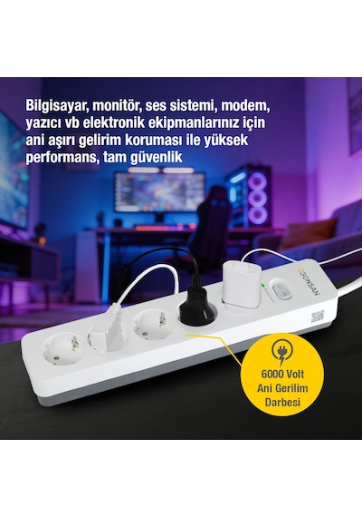 Günsan Beyaz 5'li Akım Korumalı Çocuk Korumalı Grup Priz 1.5m 700 Joule 16ka