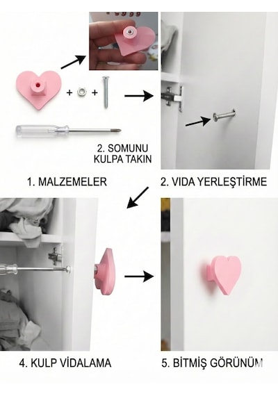 Tavşan Figürlü 3 Adet Dolap Kulpu - Çocuk Odası Modern Ve Şık 3cm Vida Ve Somun Dahil Pembe