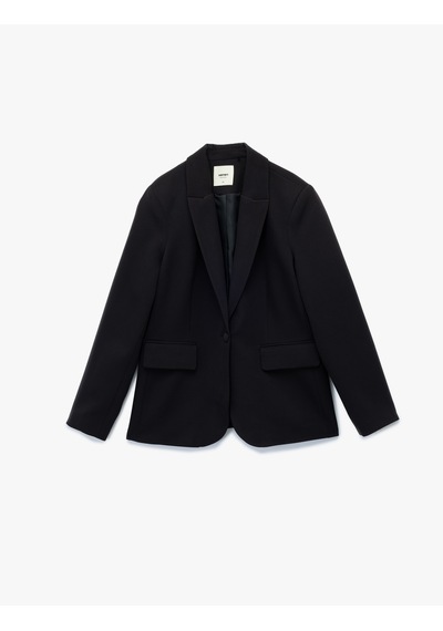 Koton Geniş Yaka Cepli Düğmeli Blazer Ceket Siyah 7wak50002uw