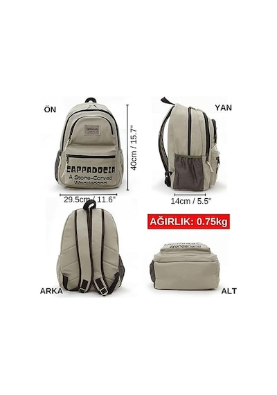 15mins Cappadocia Vintage 4007 Olympos Sırt Okul Seyahat Günlük Spor 15.6 İnç Laptop Notebook Laptop Çantası 12 Gri