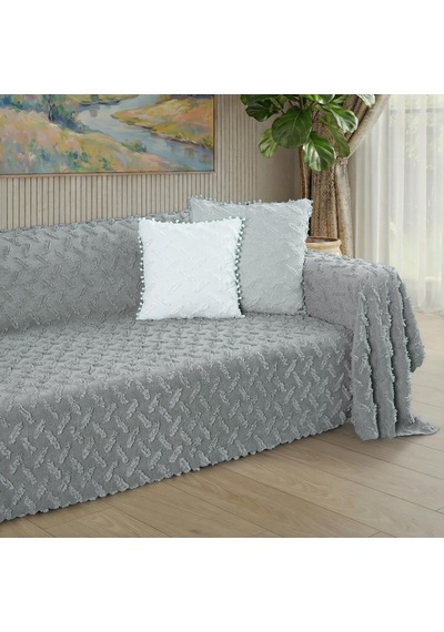 Ponela Koltuk Örtüsü Kaymaz Bohem Punch Kabartmalı 3 Boyutlu 175x350 Cm X- Large Kaymaz, Gri
