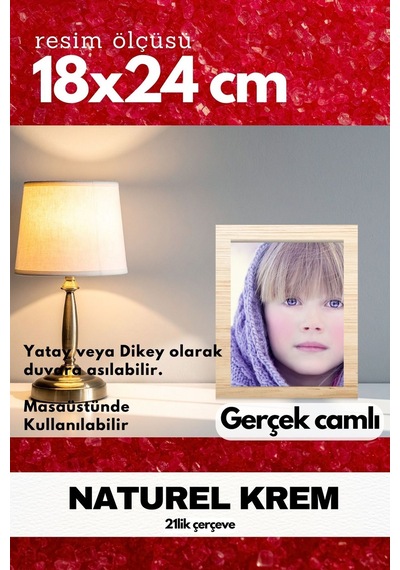 Gerçek Camlı 21lik Düz 18 X 24 Krem Fotoğraf Resim Çerçevesi Ayaklı Arkalık Veya Duvara Asma