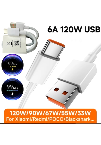 Mi Uyumlu Turbo Kablo Saniye Göstergeli Max 120w 6a Type-c Kablo .