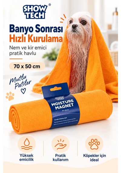 Show Tech Köpekler Ve Kediler İçin Premium Nem Ve Kir Emici Havlu 70x50 Cm
