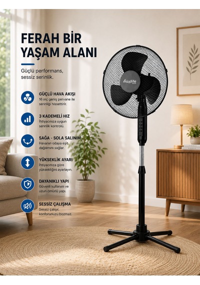 Breeze Mx-bs160 16 İnç Katlanır Ayaklı Vantilatör 45w 3 Kademeli Hız Ayarlı Metal Izgaralı Vantilatör