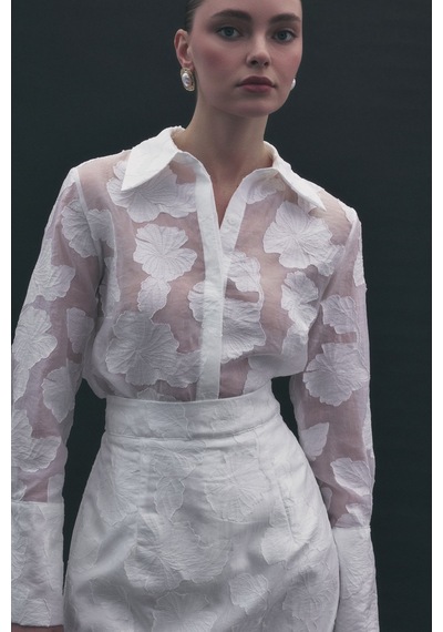 Sateen Belica Gömlek - Ekru-137148 ekru
