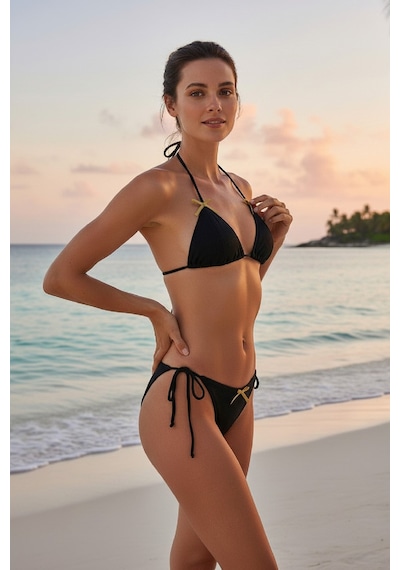 Modadua Kadın Siyah Pedli Fiyonklu Bağlamalı Bikini Takımı