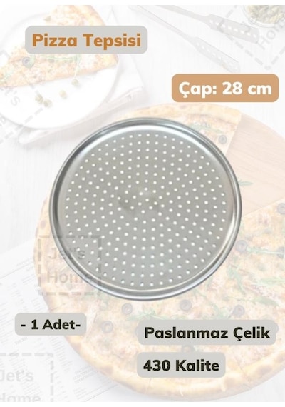 Çelik Pizza Tepsisi 28 Cm Paslanmaz Çelik Tepsi Metalik Gri