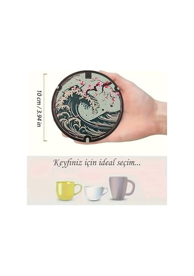 Japon Sanatı Temalı 6 Lı Bardak Altlığı Mdf 10 Cm Brd-041 124-Pembe