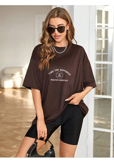 Uyguntarz Unisex Time For Happiness Tasarım Basklı Tshirt Kahverengi
