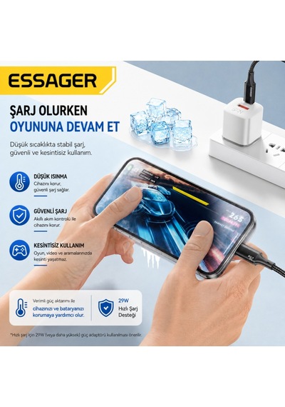 Essager Usb-c To Lightning 29w Hızlı Şarj Ve Data Kablosu 480 Mbps Veri Aktarımı, Dayanıklı Örgülü Kablo 1 Metre