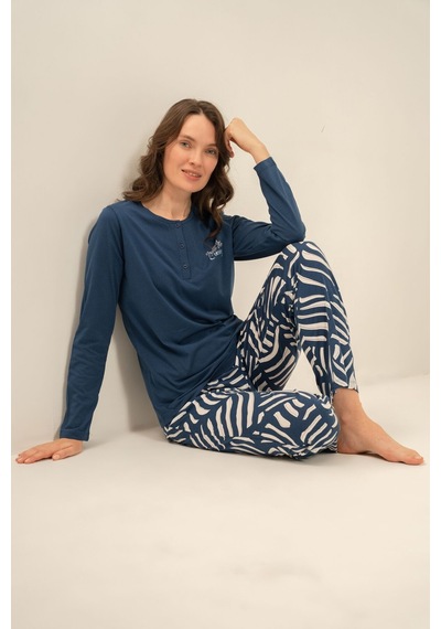 Arnetta Kadın Good Things Are Coming Lacivert Uzun Kol Pijama Takım Ar3765-s-v1 Ar3765-s-v1