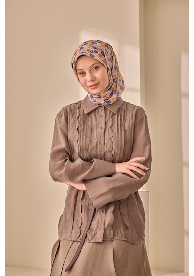 Silk Home Soft Eşarp 73092-26 Taş, Gri, Mavi, Yanık Sarı, Pudra