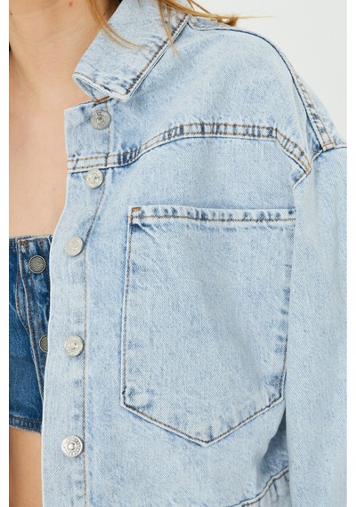 Modanida Kadın Kot Ceket Jean Açık Mavi Kot Ceket Crop Kesim Geniş Cepli Düğmeli Denim Ceket Mavi Mavi Modanida Kadın Kot Ceket Jean Açık Mavi Kot Ceket Crop Kesim Geniş Cepli Düğmeli Denim Ceket Mavi Mavi