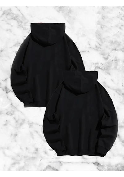 Barlashive Sevgili Çift Kombini Örümcek Baskılı Kapüşonlu Sweatshirt Hoodie - Siyah Çok Renkli