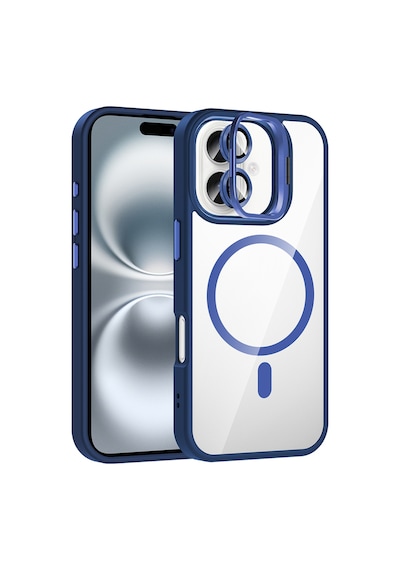 Apple Uyumlu iPhone 17 Kılıf Standlı Ve Kamera Lens li M-safe Şarj Özellikli Kapak Etro Lacivert
