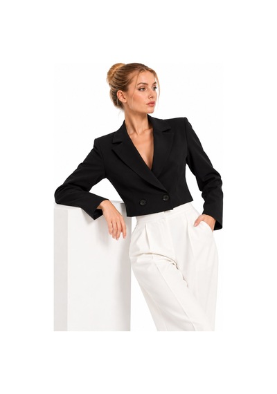 Lafela Kruvaze Kapama Yapılı Crop Blazer Siyah