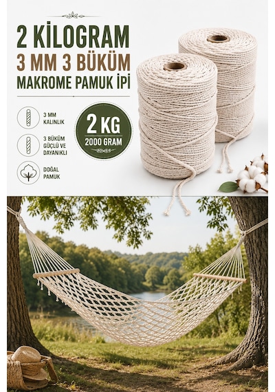 2 Kg 5 Mm 3 Büküm Makrome İpi 300 Metre