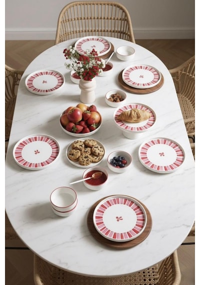 Ribbon Ayaklı Handmade Sunum Standlı Kahvaltı Takımı - Kurdelalı Kahvaltı Takımı Pembe