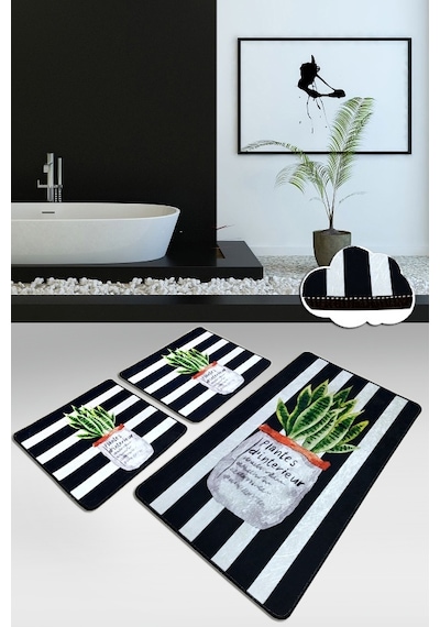 Aloevera 3 Lü Set Banyo Halısı Paspas Yıkanabilir Çok Renkli