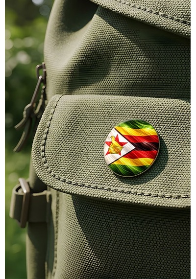 Zimbabve Zimbabwe Abstract Ülke Bayraklı Buton Rozet - 44 MM 5 Adet Çok Renkli