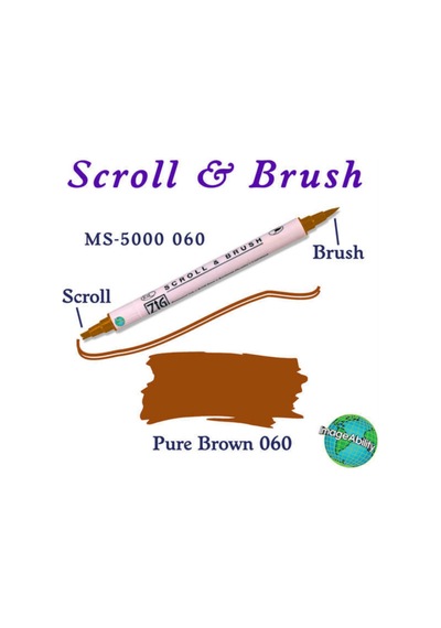 Scroll & Brush Çift Çizgi Ve Fırça Uçlu Kaligrafi Ve Gölgeleme Kalemi 060 Pure Brown