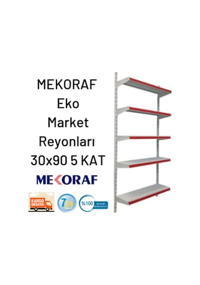Mekoraf Mekoraf Market Raf Sistemi 2 Metre 90 Cm En Derilik 30Cm 5 Katlı