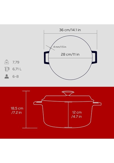 Lava Döküm Yuvarlak Tencere, Trendy, 28 Cm, 6.71 L Hacim, Kırmızı Diğer