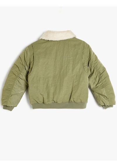 Koton Oversize Bomber Ceket Peluş Yakalı Cep Detaylı Haki 5wkg20016aw Haki