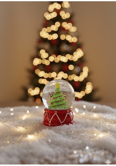 Noel Yılbaşı Hediyesi Çam Ağacı Temalı Işıklı Mini Kar Küresi 6.5cm Çam Ağacı Figürlü Dekoratif Obje