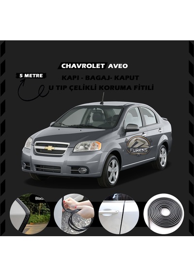 Chevrolet Aveo Oto Araç Kapı Koruma Fitili 5metre Parlak Siyah Renk