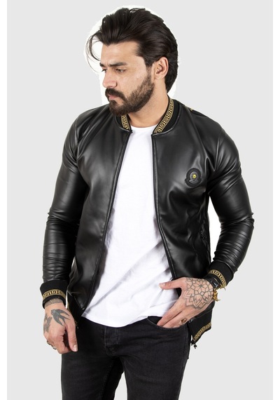 Rizzup Erkek Siyah Dar Kesim Sırtı Aslan Baskılı Taş İşlemeli Suni Deri Ceket / Mont 2200354 Rizzup Erkek Siyah Dar Kesim Sırtı Aslan Baskılı Taş İşlemeli Suni Deri Ceket / Mont 2200354