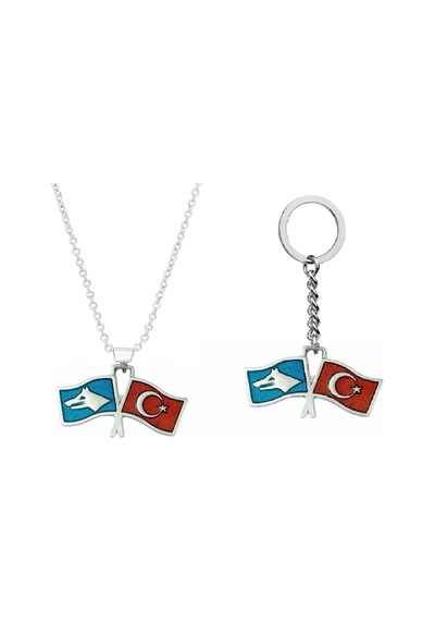 Türk Bozkurt İkili Bayrak Kolye Anahtarlık&çanta Süsü 2 Li Set Çok REnkli