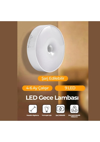 Mucit Home Hareket Sensörlü Usb Şarjlı Led Işık Lamba-oda, Mutfak, Salon Ve Merdiven Işıklandırma Renkli