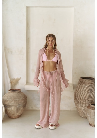 Mai Collection Mai Studios Co. Olivia Pembe Gömlek Pantolon Takım Pembe