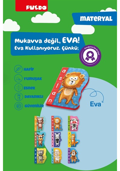 Puedo İlk Kelimelerim Eva Puzzle Hayvanlar 41 Parça Eğitici 3+ Çocuk Oyuncak Seti