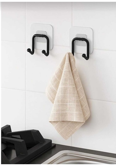 Güçlü Yapışkanlı Çift Kancalı Banyo Ve Mutfak Askısı Metal Duvar Askılık Organizeri 2 Adet Siy Diğer