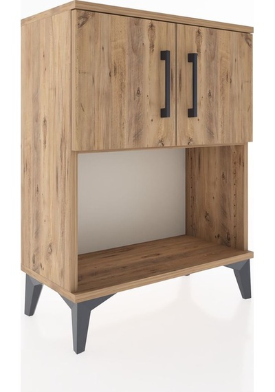 Arges Komodin 2 Raflı 2 Çekmeceli 2 Kapaklı 60x30x80 Çam-çam Çam