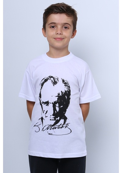 Hçm Çocuk Atatürk Ayyıldız Baskılı Tshirt Kısa Kollu A62 Beyaz