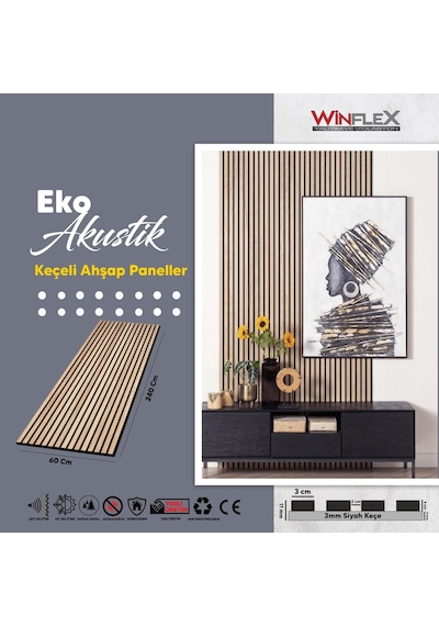 Winflex Eko Keçeli Akustik Ahşap Paneli-safir Meşe 60x240cm .