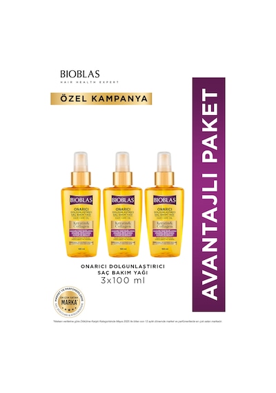 Keratin & Kolajen Onarıcı Dolgunlaştırıcı Saç Bakım Yağı 3 X 100 Ml İnce Yıpranmış Saçlar