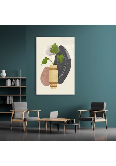 Monstera Yaprağı Ve Vazo Minimalist - Cam Tablo - Deg0570 60 X 90 Cm