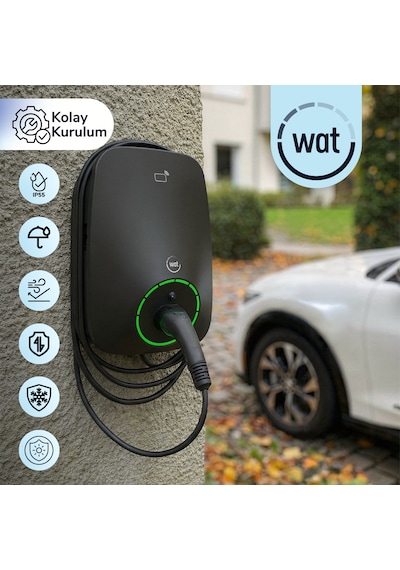 Wat Mobilite Home Master 22 Kw Güçlü Ev Şarj Cihazı 5mt. Dahili Kablo Ip55 Koruma Seviyesi İle 4/7/11/22 Kw