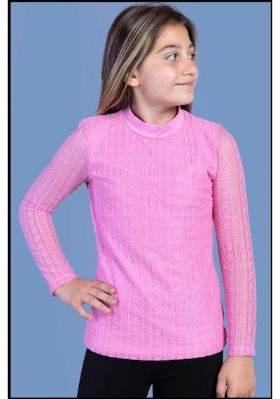 Toontoy Kids Toontoy Kız Çocuk Önü Dantelli Okul Tişört 16676 Pembe
