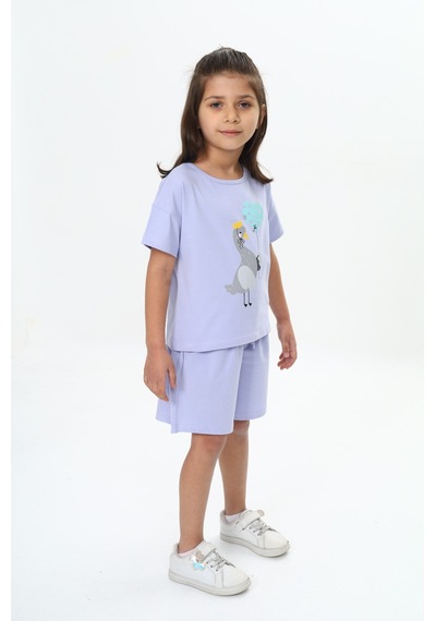 Toontoy Kids Toontoy Kız Çocuk Ördek Baskılı Şortlu Takım Koyu Mavi